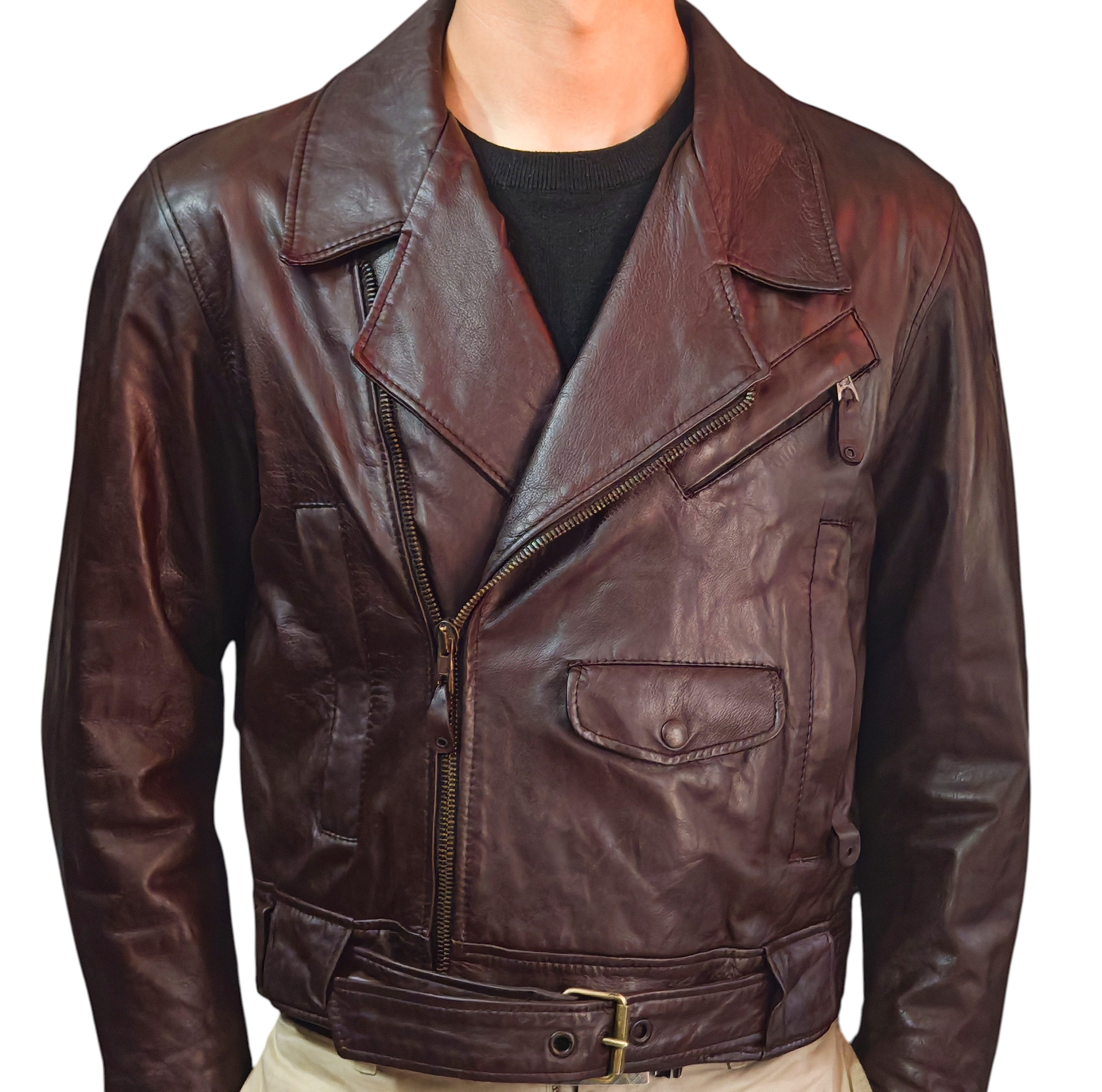 Biker brown leather jacket